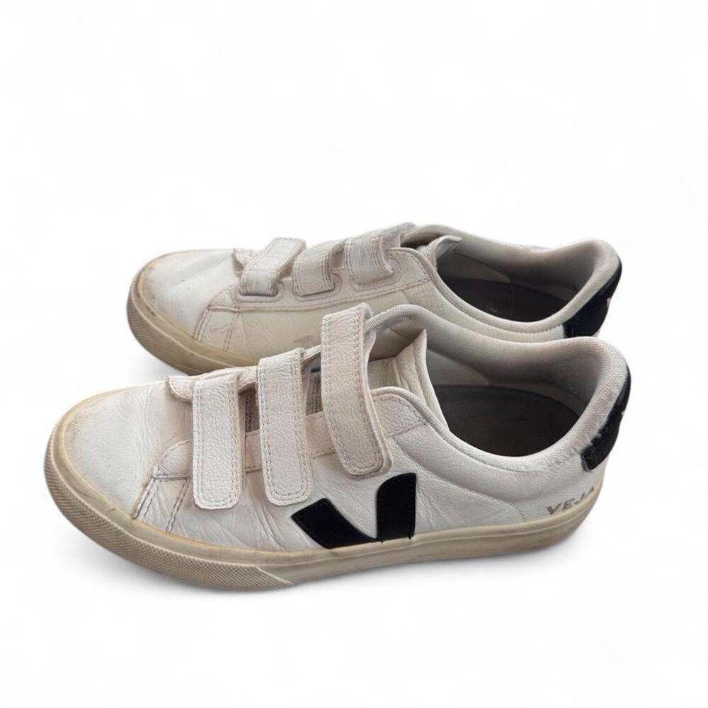 Veja Recife Black and White Velcro Leather Sneakers